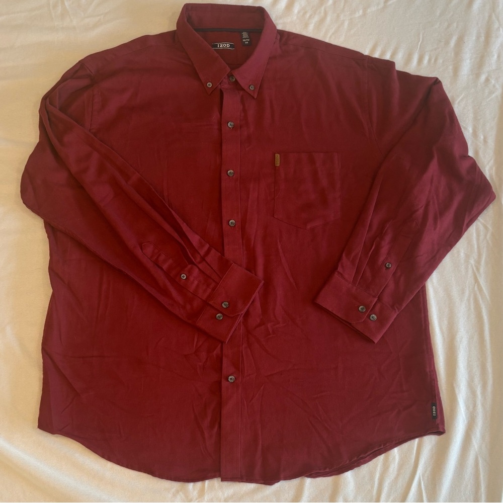 IZOD XXL Red Long Sleeve Button Down Shirt Men Cotton Blend Classic Casual Dress